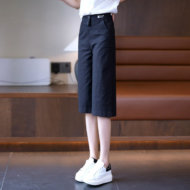 Cotton and Linen Cropped Straight-Leg Pants for Women, Summer Thin Style, 2026 New Loose Casual Mid-Length Pants, Summer Cropped Wide-Leg Pants