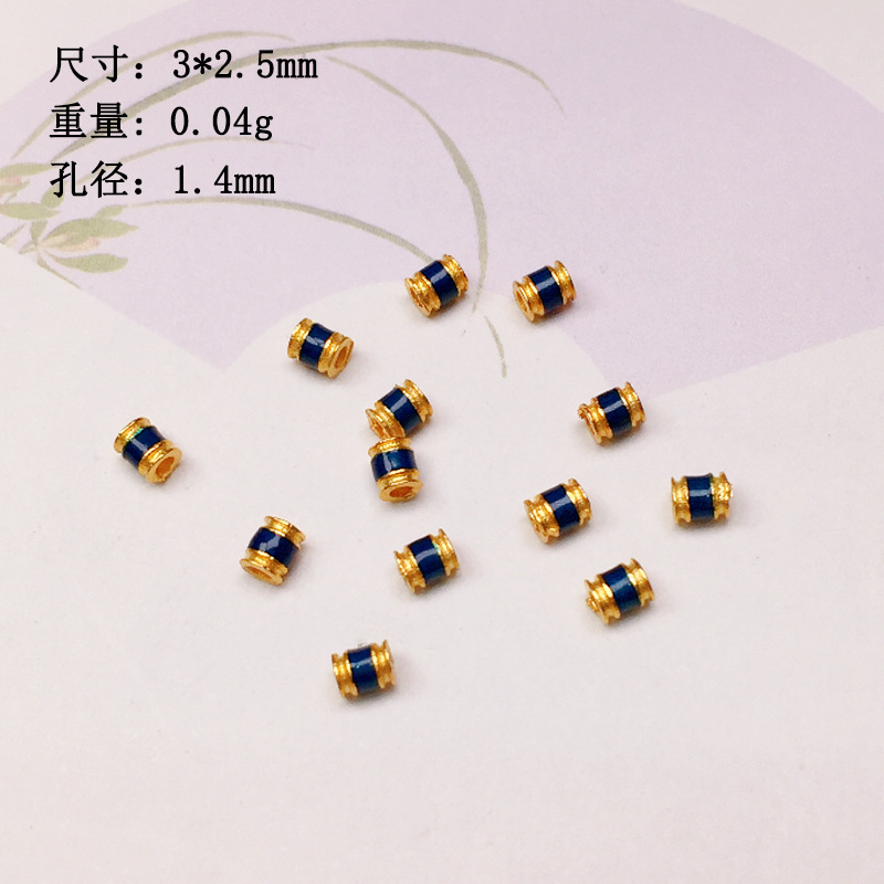 S925 silver gold-plated burning blue drop oil barrel beads tube beads colorful spacer bracelet necklace string decoration diy semi-finished products