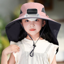 女童太阳能风扇帽夏天儿童大沿遮阳帽防晒披肩护脖护颈男童防晒帽