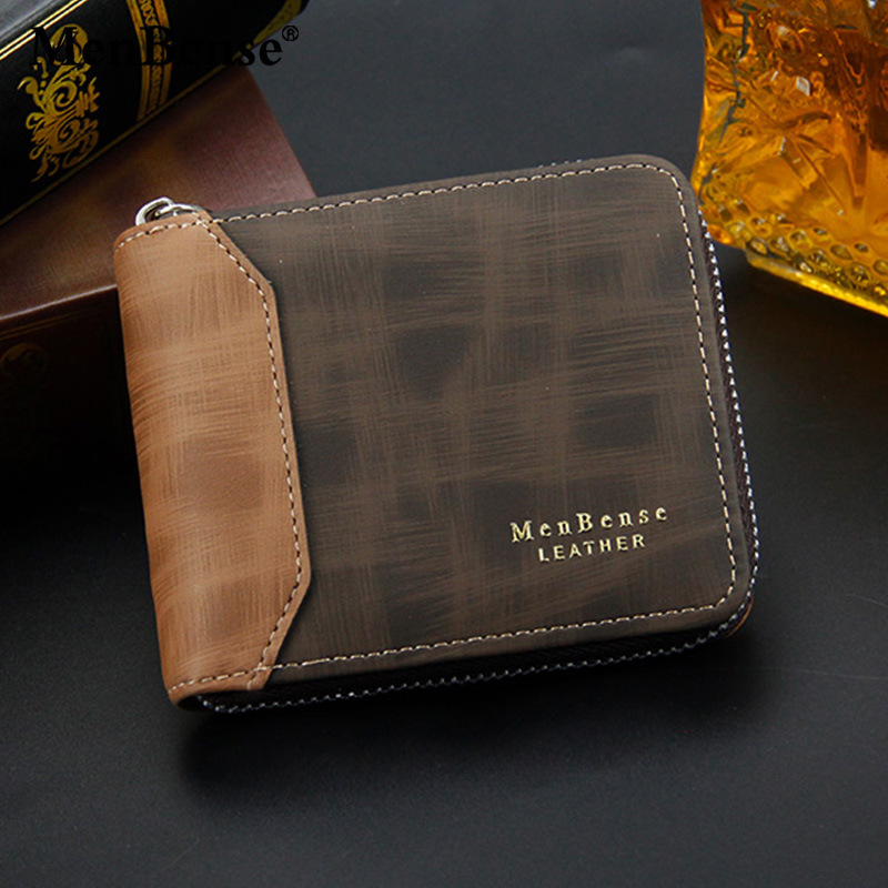 Nueva cartera de los hombres de la moda pu esmerilado de los hombres cartera corta cartera multi-tarjeta de la cremallera bolsa de suministro directo de fábrica