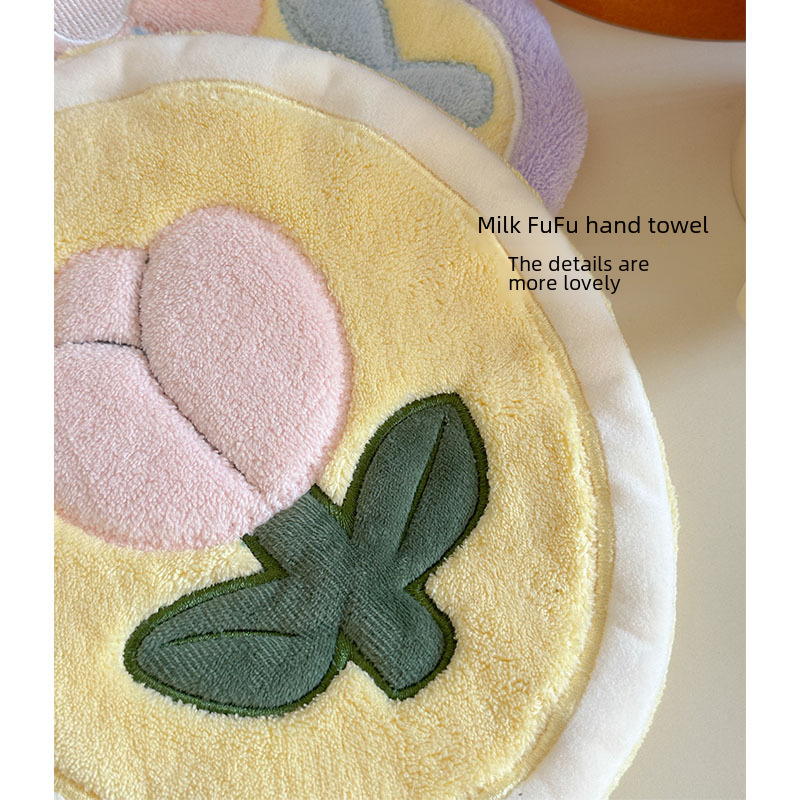 New cute coral fleece Tulip Daisy hand towel hanging absorbent household square towel bathroom kitchen hand towel