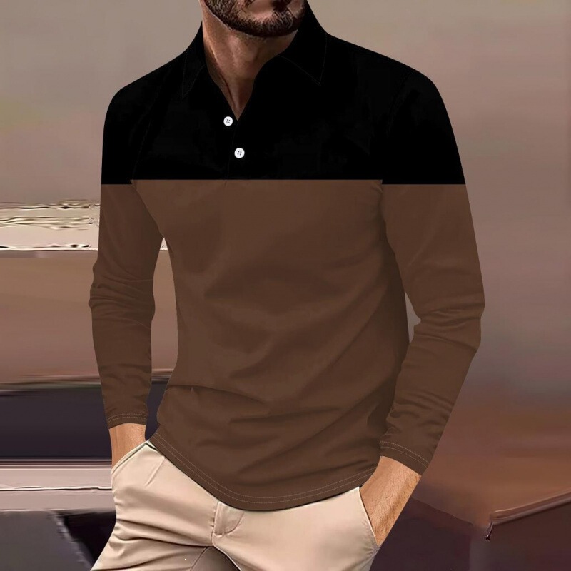 Cross-Border American Retro Style Cool and Simple Long-Sleeve Collared Shirt with Youthful College Style 3D Printed Buttoned Polo Shirt
