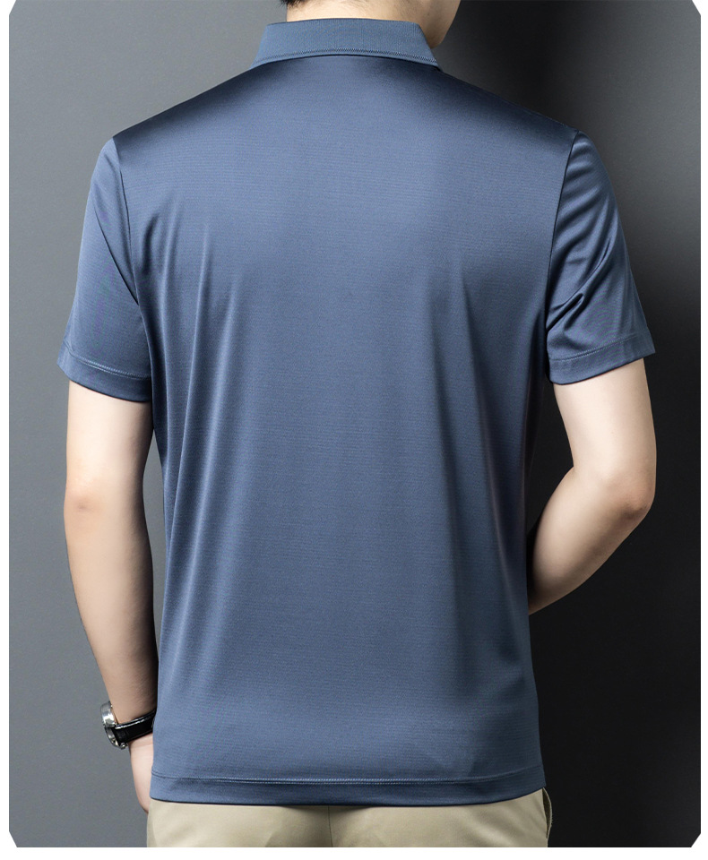 Áo polo nam tay ngắn lụa tơ tằm cao cấp — Màu xanh 25089 chi tiết 16