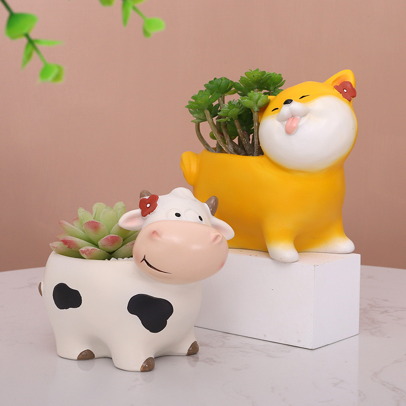 Chậu Cây Resin Chậu cây mọng nước hình động vật resin, chậu mini tiểu cảnh, trang trí bàn làm việc và sân vườn (RG-258)