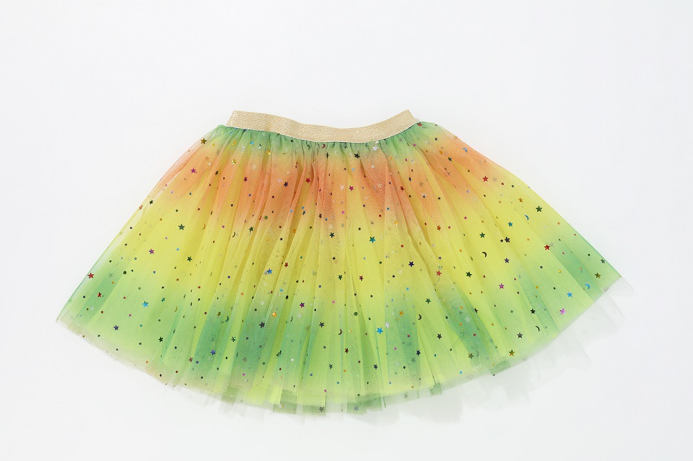 Nuevo vestido de princesa de malla falda de rendimiento para niños europeos y americanos tutú de tul para niños estrella de cinco puntas falda de arco iris