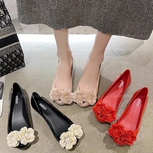 2025 New Melissa Women's Shoes Camellia Brazil Melissa Jelly Shoes Inner Height Fish Mouth Soft Sole Shoes