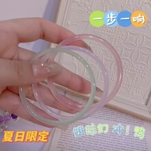 汉服冰种叮当镯玉髓手镯女古风国潮汉服叠带粉白细条玛瑙镯子批发