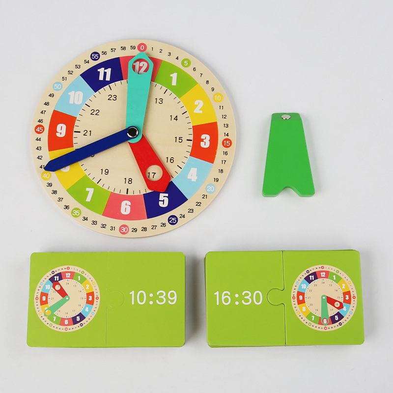Modelo de reloj de madera, niños pequeños, estudiantes de primaria, educación temprana Montessori, coincidencia cognitiva del tiempo, reloj de enseñanza de juguetes de ciencia y educación