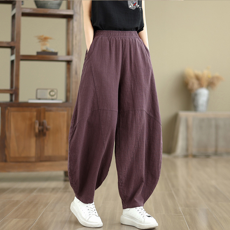 女性用の新しいスタイルの禅服、中国風の綿と麻のズボン、仏教の禅の女性の無地の服、禅服、寺院の在家服、カジュアルパンツ|undefined
