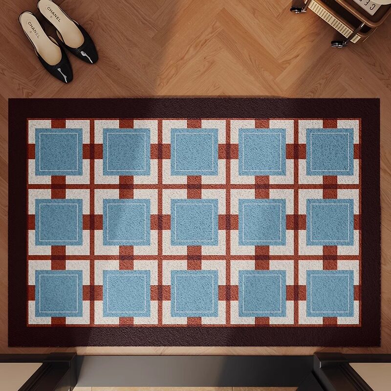 Vintage Style Silk Loop Floor Mat, Retro Entrance Door Mat, Customizable Pvc Carpet for Scraping Dirt and Mud at the Entrance