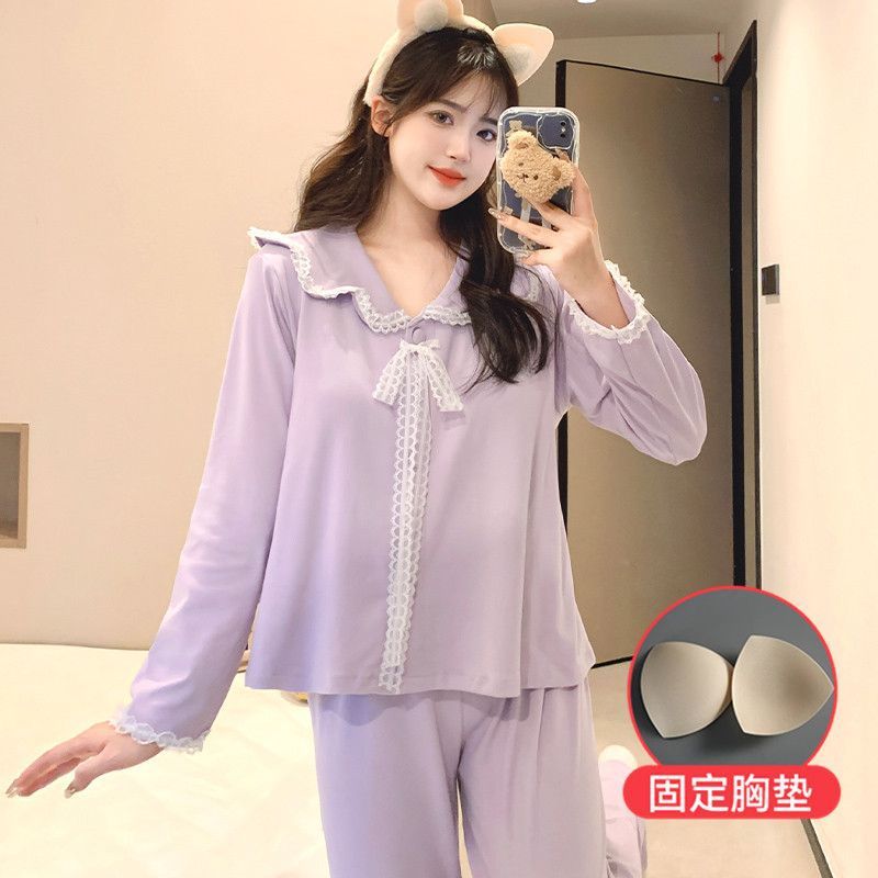 秋冬の新型の徳絨毛のパジャマの女性は胸のパッドの長袖の甘い香りの風の保温の家庭服のスーツを持って外に着ることができます。|undefined