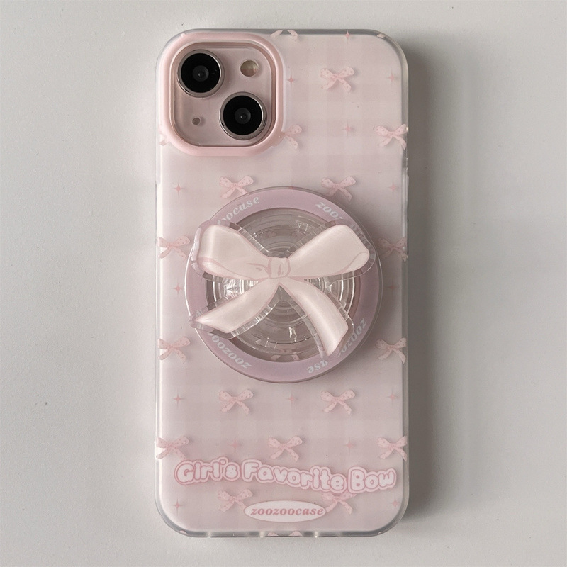 Girl ins rosado lazo adecuado para iPhone13 soporte magnético 15ProMax Apple 14P nuevo 12 duro