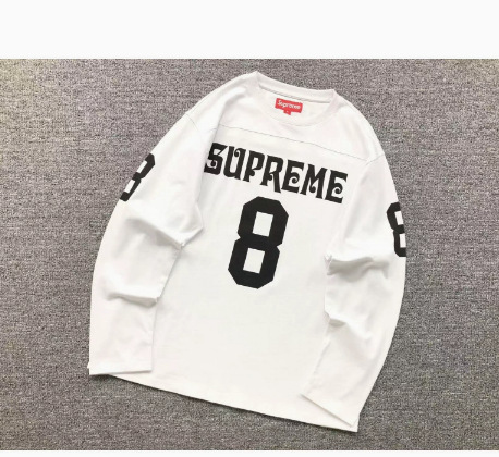 Long-sleeve t-shirt football jersey white crew neck [cotton blend - three-thread knit] / S
