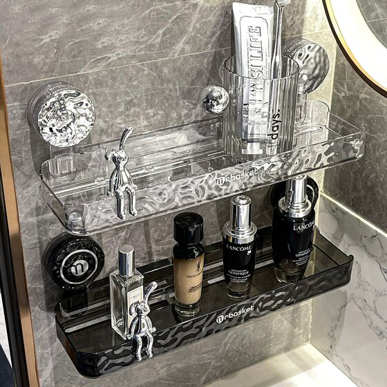 Toilet Sucker Storage Rack Punch-Free Bathroom Toilet Washstand Wall-Mounted Shelf Toilet Wall Storage Rack