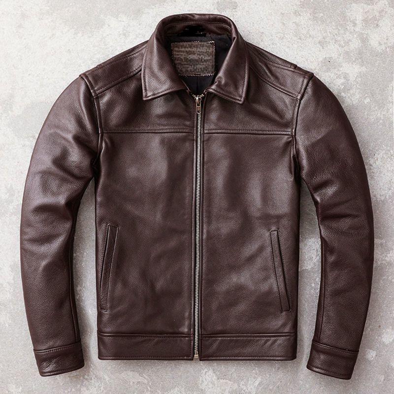 New Top Layer Cowhide Genuine Leather Jacket Men's Slim Leather Jacket Casual Dark Brown Business Men's Lapel Large Size Jacket