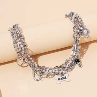 Fashion geometric round sequins contrast color copper necklace