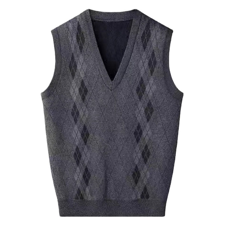 Una sola pieza de entrega de invierno de mediana edad y de edad avanzada forrada de lana engrosada con cuello en V de punto de espalda más tamaño papá desgaste chaleco caliente