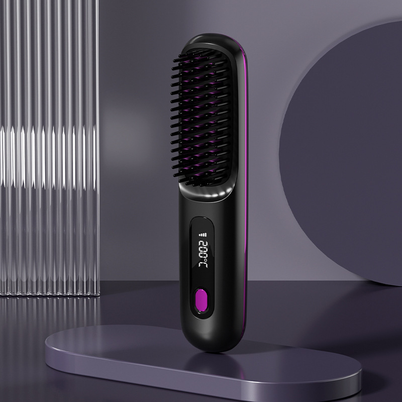 クロスボーダーヘアストレートニングコーム新しいLCDワイヤレス充電ヘアストレートナーマイナスイオンは髪を傷つけませんミニポータブルヘアカーリングコーム|undefined