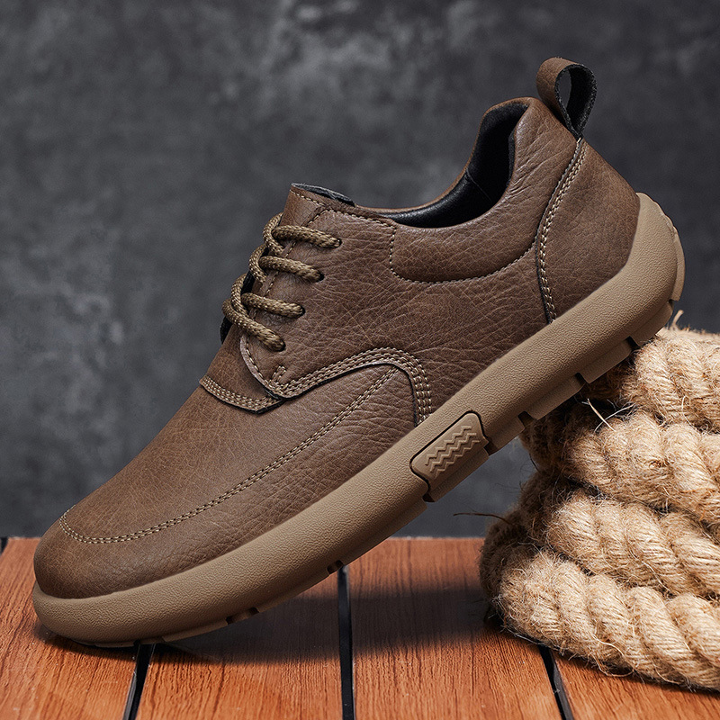 Cross-Border Large Size Men's Shoes, Retro Handmade Men's Leather Shoes, Comfortable Soft Soles, Autumn and Winter Versatile Wide-Toe Round-Toe Casual Shoes