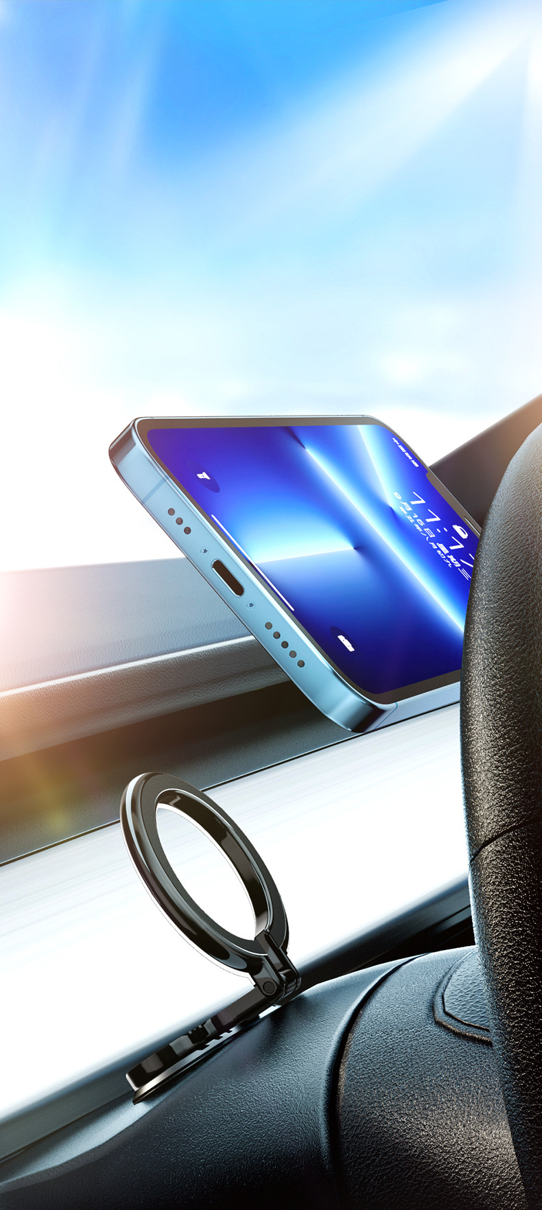 Mobile Phone Car Holder New Magnetic Folding Floating Navigation Car Fixed Suction Cup Creative Metal