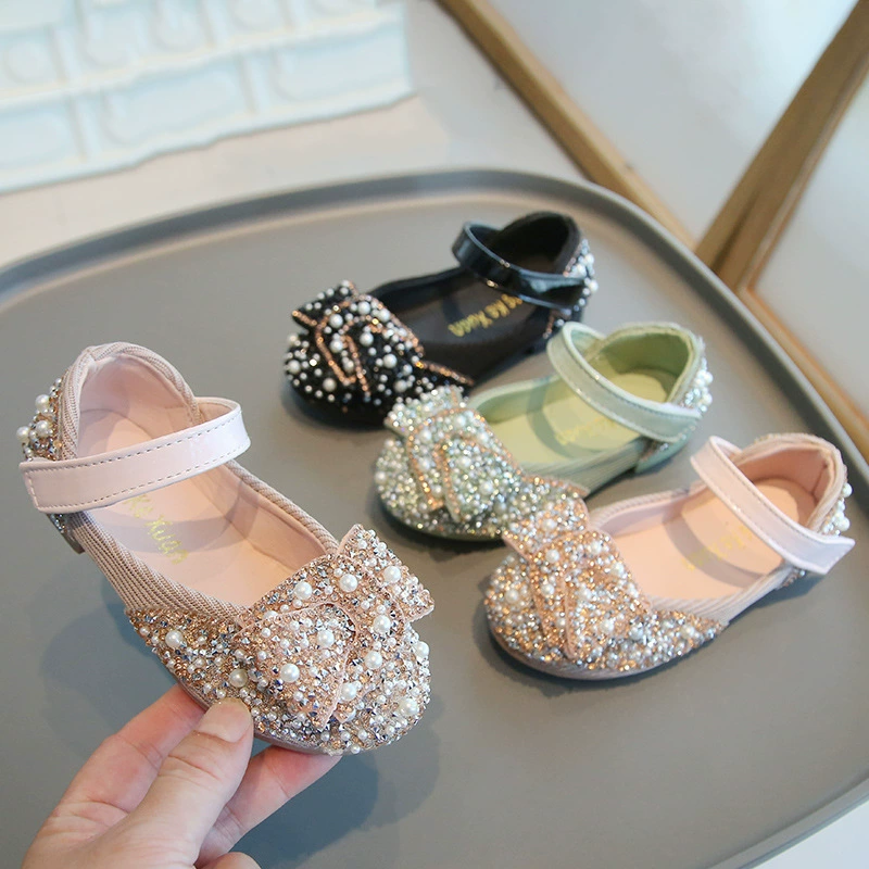 Туфли для девочек в стиле принцессы, весна-осень 2025, детские танцевальные туфли со стразами для маленьких девочек, туфли для выступлений с бантом, балетки для малышей
