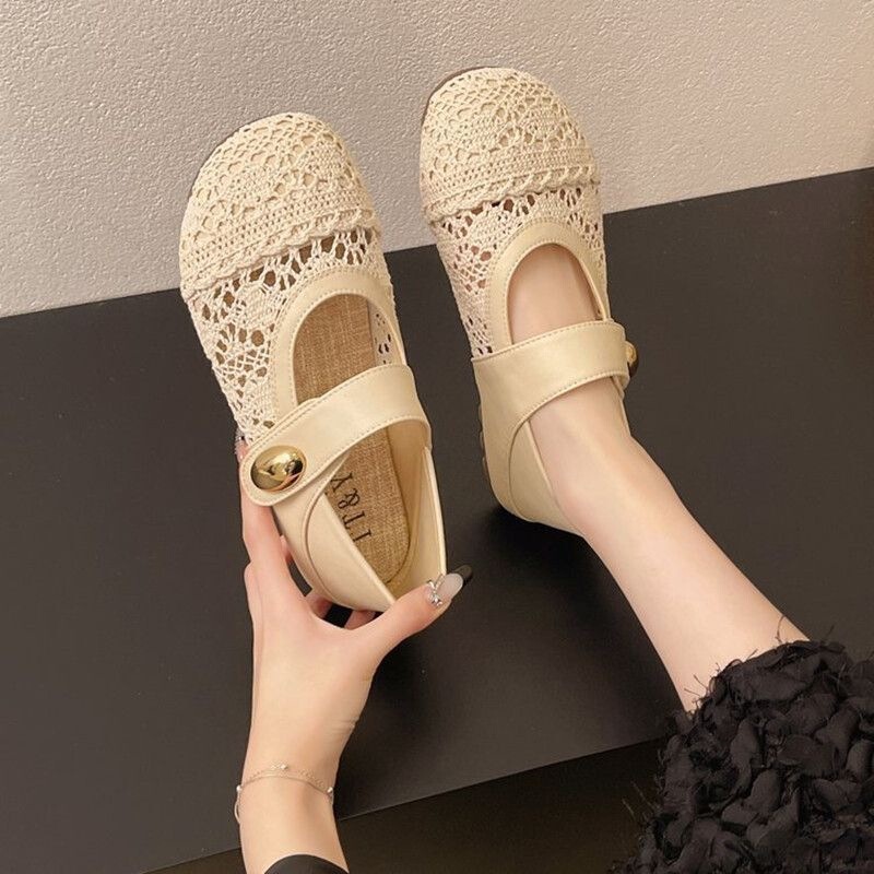Flat Birkenstock Shoes for Women 2026 New Summer Style Women's Shoes with Mesh Hollow Breathable Design to Match with Skirts Mary Jane Shoes