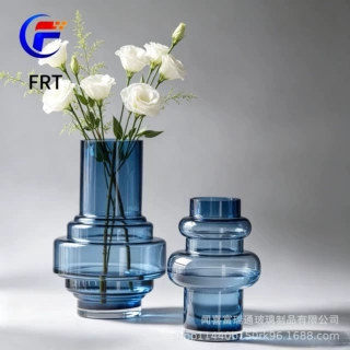 北欧风网红款ins 蓝色玻璃花瓶高级感插花家居装饰品客厅软装摆件
