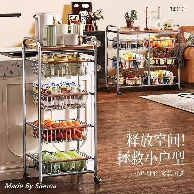 中古置物架零食小推车客厅落地移动厨房果蔬收纳多功能家用餐边柜|undefined