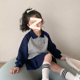女童学院风长袖秋装套装2024新款儿童洋气长袖拼色卫衣裙子两件套