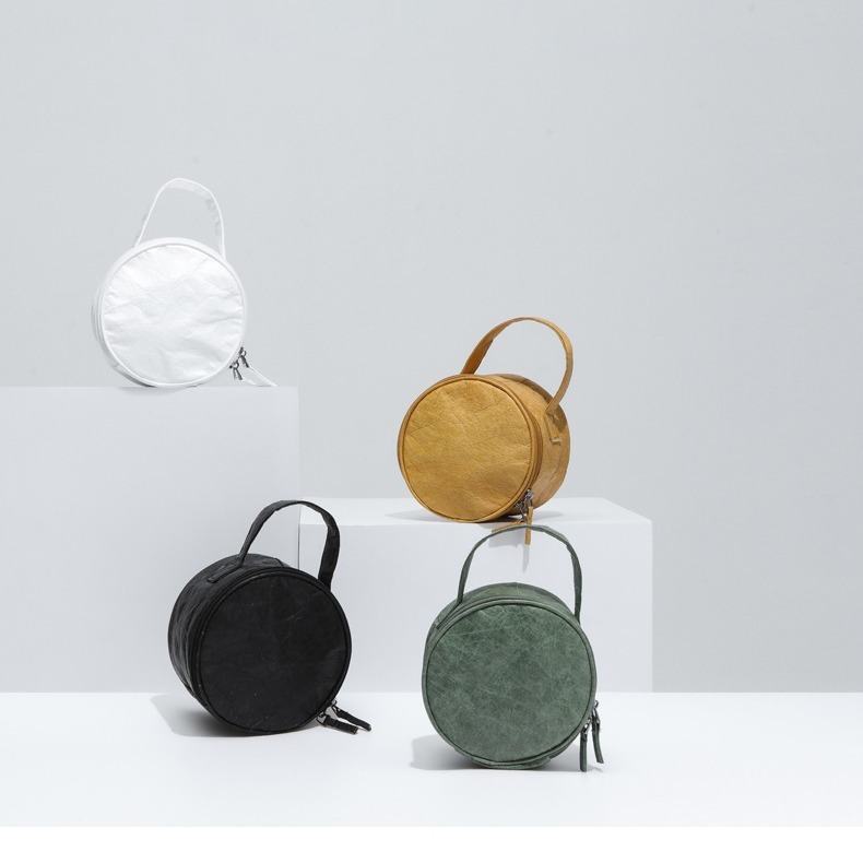 北欧复古褶皱杜邦纸文艺防水圆形户外旅行便携化妆包洗漱包小圆包