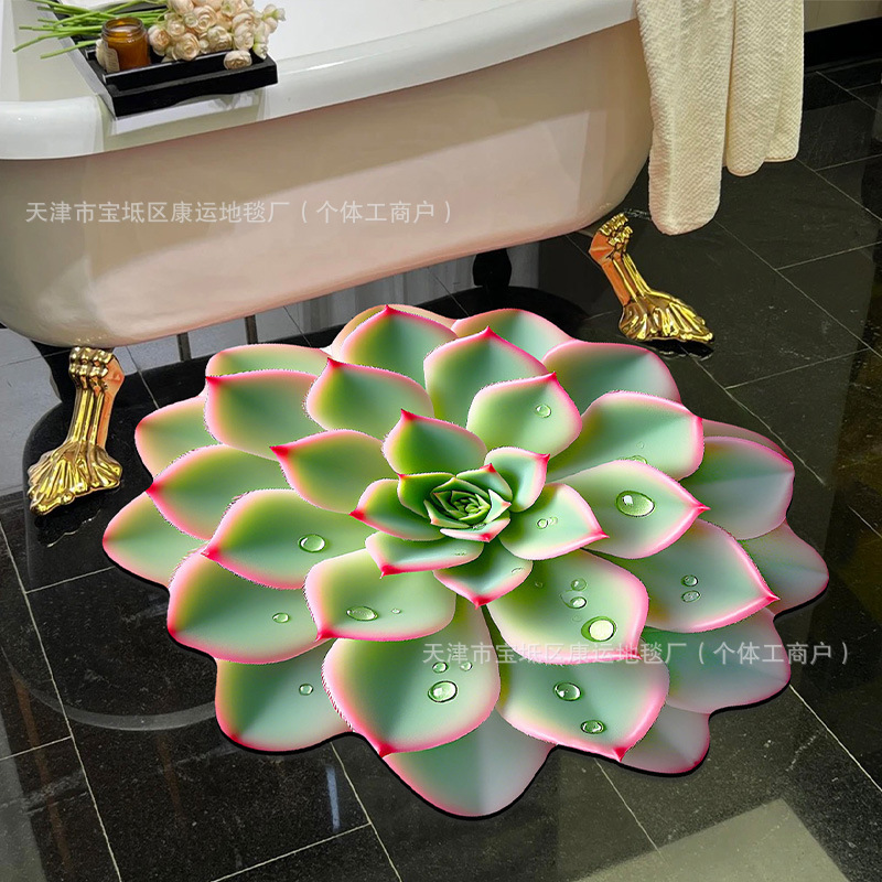 立体多肉花卉软硅藻泥地垫浴室吸水速干地垫卫浴厨房门口防滑地垫|undefined