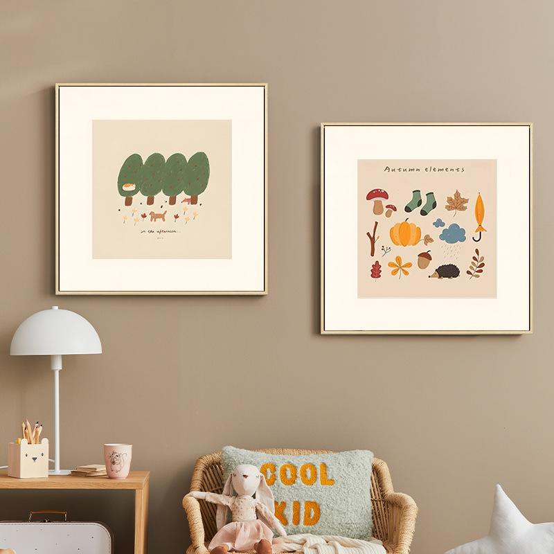 Cartoon Fresh Children's Room Bedroom Decoration Painting Log Cream Style Restaurant Mural Cute Green Tree Hanging Painting