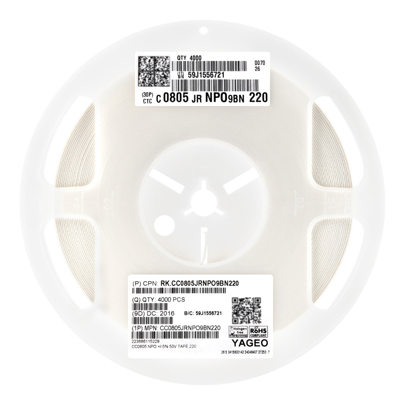 原装 0805贴片电容 22pF(220) ±5% 50V NP0 CC0805JRNPO9BN220