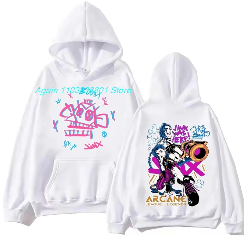Arcane-Jinx Hot Anime Hoodie Harajuku Pullover Tops Man