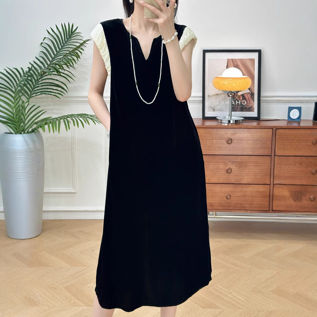 Silk velvet black solid color design summer sophisticated elegant…