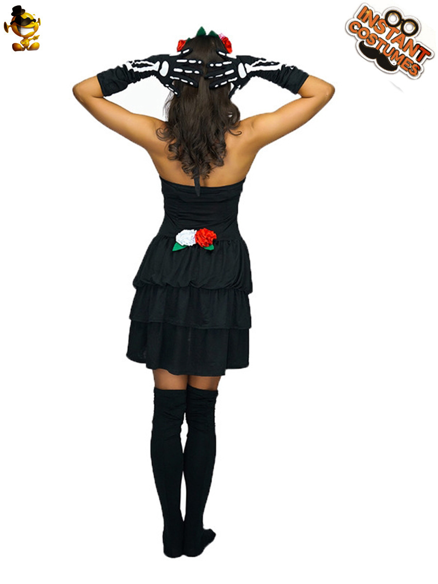 Halloween adulto hembra Undead Ghost hueso traje femenino cráneo mascarada partido juego de rol traje de escenario image 4