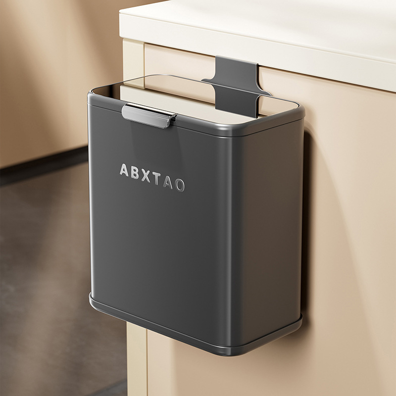 Kitchen Trash Can with Sliding Lid, Stainless Steel Sliding Lid Storage Bin, Wall-Mounted Cleaning Bin for Bathroom