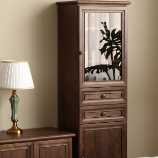 American Solid Wood Tv Cabinet Side Cabinet North American Black Walnut High Cabinet Retro Multi-Functional Storage Cabinet Wall Cabinet Set