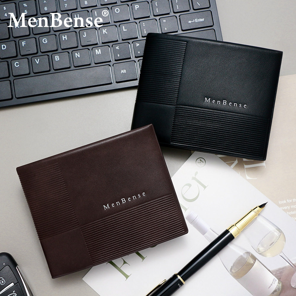 Nuevo cross-border hombre de negocios cartera corta bisagra horizontal bolso de tres plegables hombre cartera de línea oscura bolsa de cambio clip