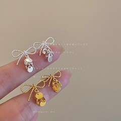 精致甜美麻花蝴蝶结亮片耳钉女轻奢优雅时尚气质潮流百搭耳环耳饰