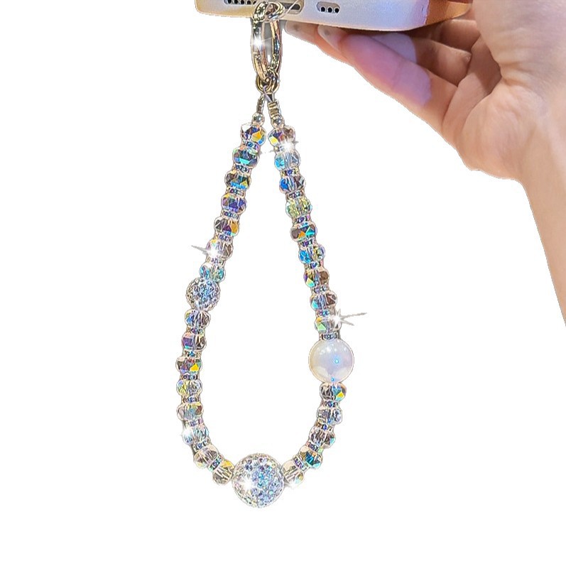 Flujo de perlas de diamante ligero de lujo de alto nivel bolsos de cristal colgante colgante de mano colgante de red de mujer colgante