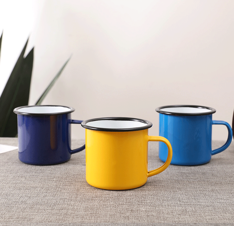 厂家直供搪瓷杯马克杯复古怀旧搪瓷杯马克杯老式茶缸带盖搪瓷茶缸