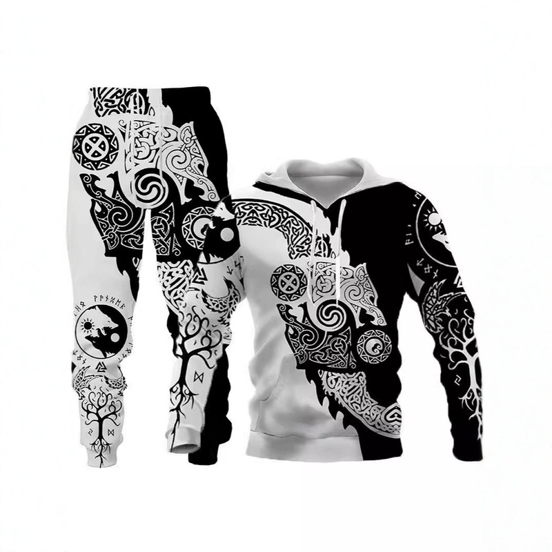 2025 cross-border new wolf 3D printed hooded vests suit spring and autumn Europe and the United States men's pullover vests factory wholesale