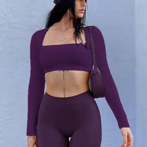 European and American Style Midriff-Baring Long-Sleeved European and American Sexy Outdoor Fitness Running Sports Tops Alo Yoga Wear