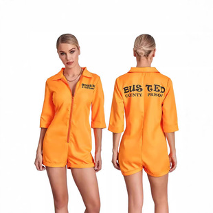 2024 European and American Adult Women's Halloween Zipper Prisoner Cosplay Costume