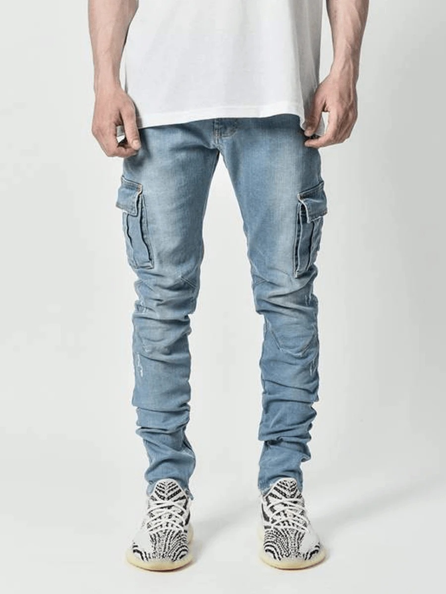 boy European And American Cross-Border Exclusive 2022 Trend New Versatile Men's Side Pocket Skinny Jeans_viptrois.com