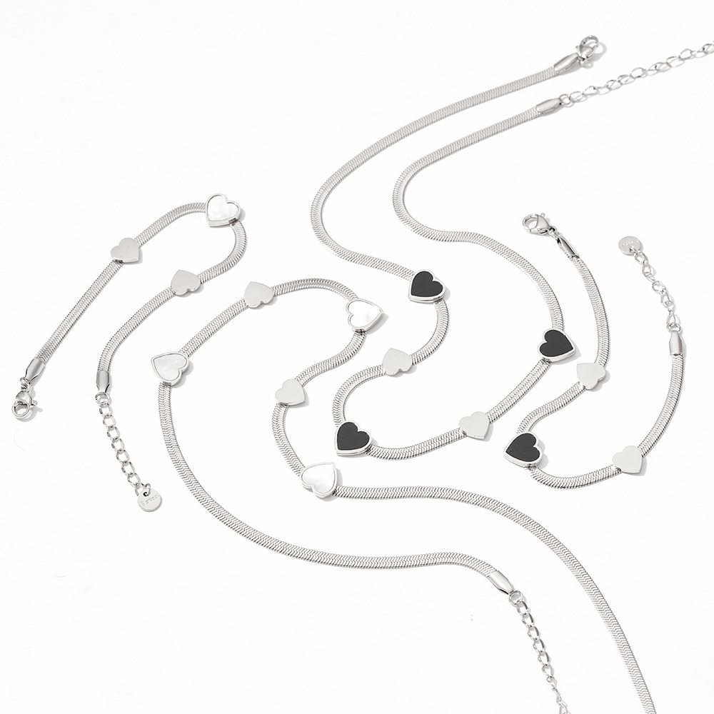Street Occasion 304 Stainless Steel Material Heart Shape Pattern PVD Coated Real Gold Plated 16K Gold White Gold Plated Gold Plating Heart Shape 304 Stainless Steel Titanium Steel Classic Style Waterproof Non Tarnish Bracelets Necklace