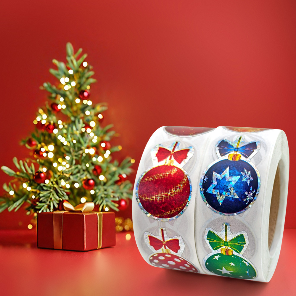 500贴/卷 镭射圣诞彩球 圣诞彩灯贴纸不干胶贴纸标签装饰封口贴