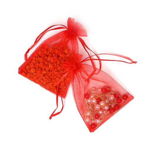 Large Red Mesh Bag with Pearl Yarn, Organza Design, Drawstring for Wedding Favors, Jewelry, Cosmetics, and Gift Storage — Netting Bag