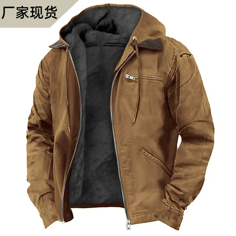 2025 новые трансграничные европейские и американские мужские куртки куртки повседневные ретро с капюшоном на молнии тренд дикие куртки для молодежи